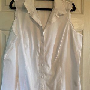 Talbots white no iron blouse with scalloped sleeves